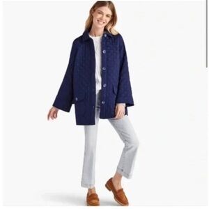 Hill House Duvet Coat Button Front Quilted Jacket in Navy Blue